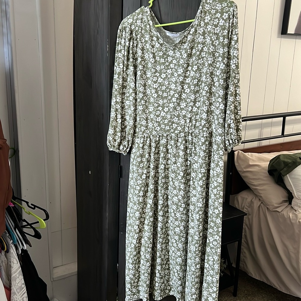 Sage green floral midi dress